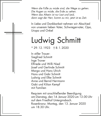 Traueranzeige von Ludwig Schmitt 