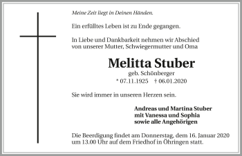 Traueranzeige von Melitta Stuber 