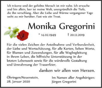 Traueranzeige von Monika Gregorini 