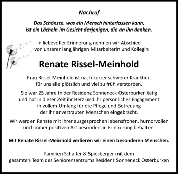 Traueranzeige von Renate Rissel-Meinhold 