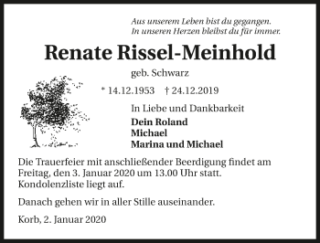 Traueranzeige von Renate Rissel-Meinhold 