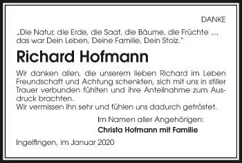 Traueranzeige von Richard Hofmann 