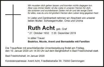 Traueranzeige von Ruth Acht 