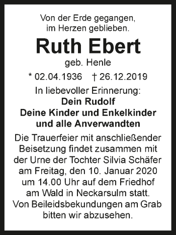 Traueranzeige von Ruth Ebert 