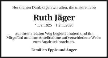 Traueranzeige von Ruth Jäger 