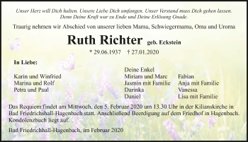Traueranzeige von Ruth Richter 