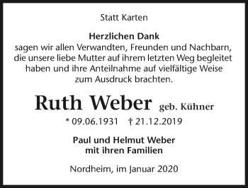 Traueranzeige von Ruth Weber 