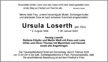 Traueranzeige von Ursula Loserth 