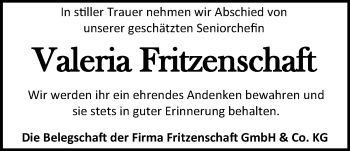 Traueranzeige von Valeria Fritzenschaft 