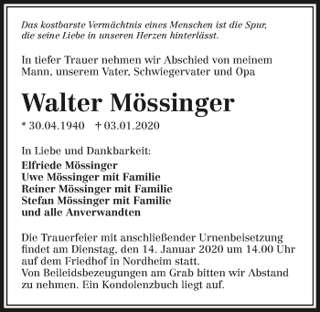 Traueranzeige von Walter Mössinger 