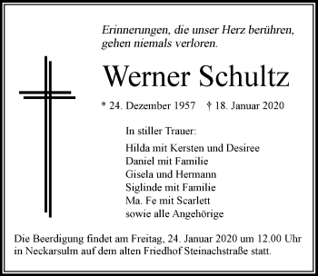 Traueranzeige von Werner Schultz 