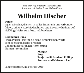 Traueranzeige von Wilhelm Discher 