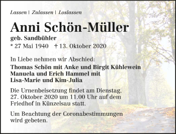 Traueranzeige von Anni Schön-Müller von GESAMT