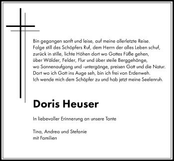 Traueranzeige von Doris Heuser von GESAMT