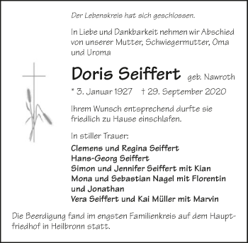 Traueranzeige von Doris Seiffert von GESAMT