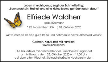 Traueranzeige von Elfriede Waldherr von GESAMT