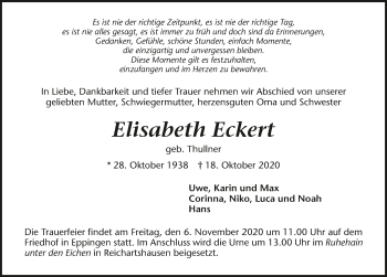 Traueranzeige von Elisabeth Eckert von GESAMT