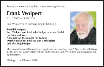 Traueranzeige von Frank Wolpert von GESAMT