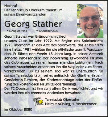 Traueranzeige von Georg Stather von GESAMT