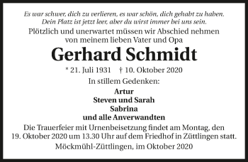 Traueranzeige von Gerhard Schmidt von GESAMT