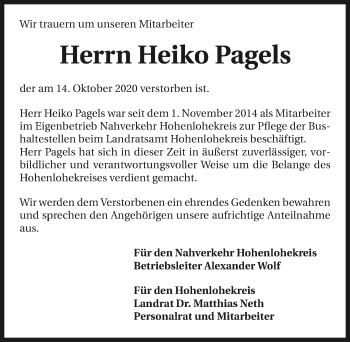 Traueranzeige von Heiko Pagels von GESAMT