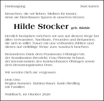 Traueranzeige von Hilde Stocker von GESAMT