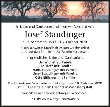 Traueranzeige von Josef Staudinger von GESAMT