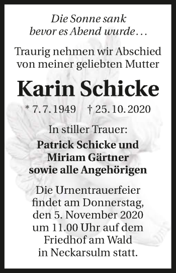 Traueranzeige von Karin Schicke von GESAMT