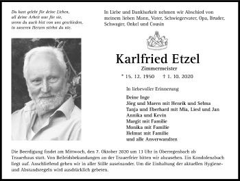 Traueranzeige von Karlfried Etzel von GESAMT