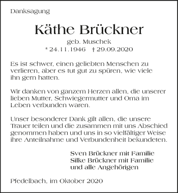 Traueranzeige von Käthe Brückner von GESAMT