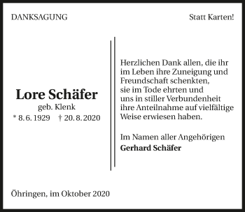 Traueranzeige von Lore Schäfer von GESAMT