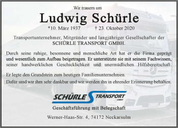 Traueranzeige von Ludwig Schürle von GESAMT