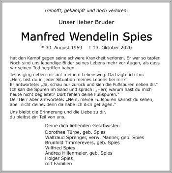 Traueranzeige von Manfred Spies von GESAMT