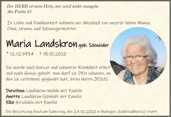 Traueranzeige von Maria Landskron von GESAMT