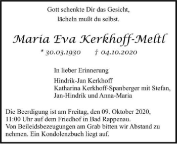Traueranzeige von Maria Eva Kerkhoff-Meltl von GESAMT