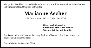 Traueranzeige von Marianne Ascher von GESAMT