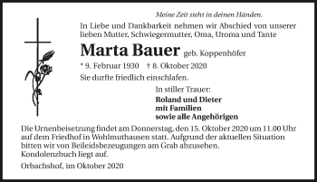 Traueranzeige von Marta Bauer von GESAMT