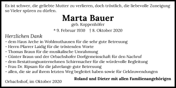 Traueranzeige von Marta Bauer von GESAMT