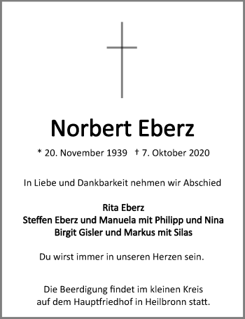 Traueranzeige von Norbert Eberz von GESAMT