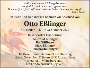 Traueranzeige von Otto Eßlinger von GESAMT