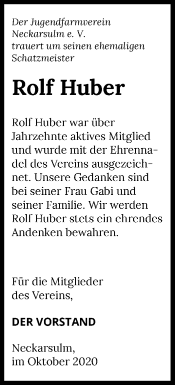 Traueranzeige von Rolf Huber von GESAMT