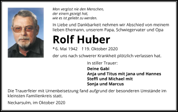 Traueranzeige von Rolf Huber von GESAMT