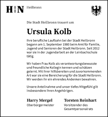 Traueranzeige von Ursula Kolb von GESAMT