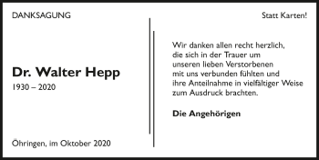 Traueranzeige von Walter Hepp von GESAMT