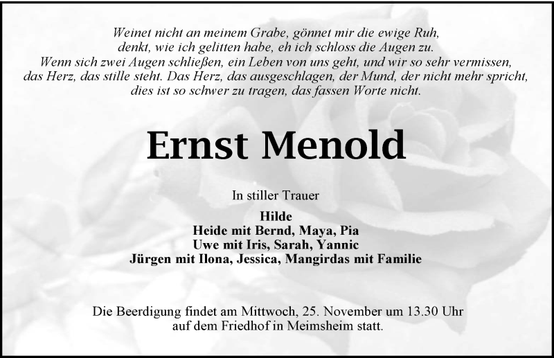  Traueranzeige für Ernst Menold vom 24.11.2020 aus GESAMT