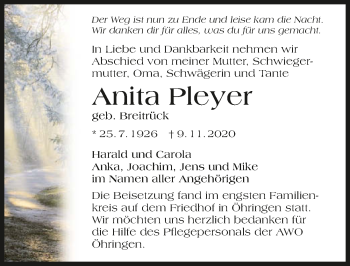 Traueranzeige von Anita Pleyer von GESAMT