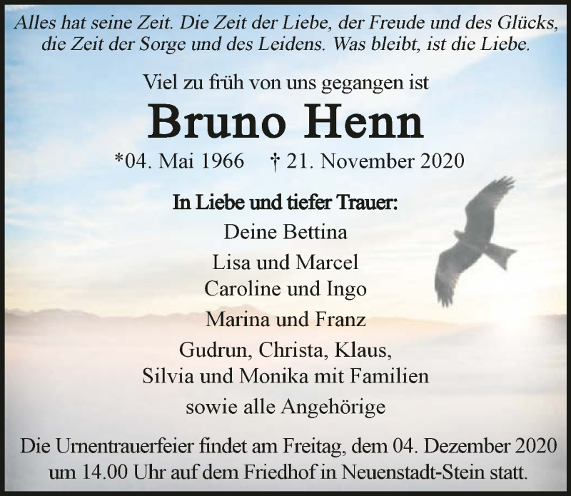  Traueranzeige für Bruno Henn vom 30.11.2020 aus GESAMT