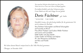 Traueranzeige von Doris Füchtner von GESAMT