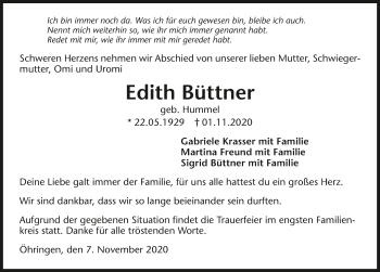 Traueranzeige von Edith Büttner von GESAMT