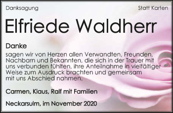 Traueranzeige von Elfriede Waldherr von GESAMT